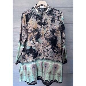 Citron Santa Monica Women's
Silk Blend Boho Peacock Feathers‎ Lighweight Blous